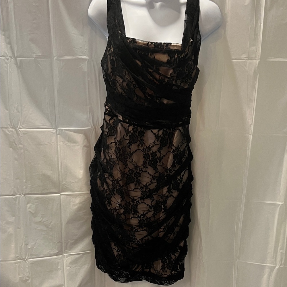 Express Design Studio black lace dress with tan lining